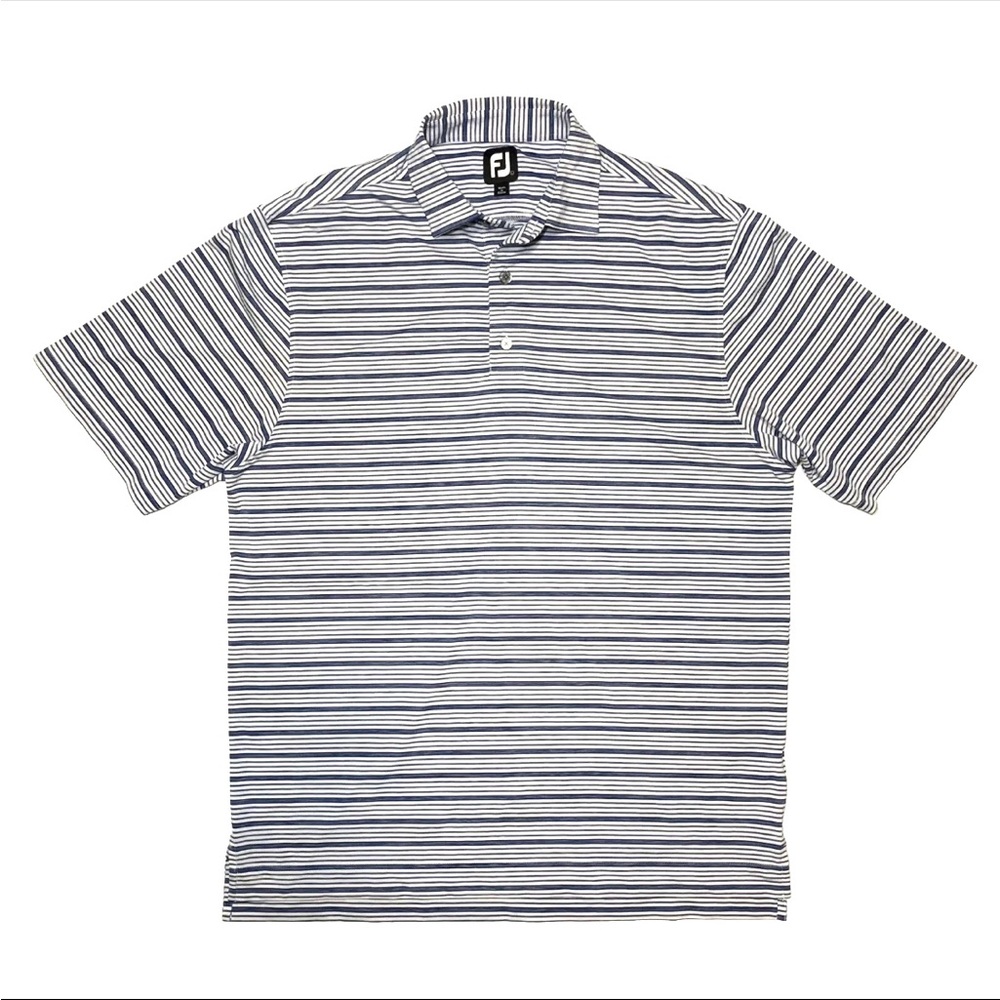 Men’s FootJoy FJ Golf Short Sleeve Polo Striped White Blue Performance Large